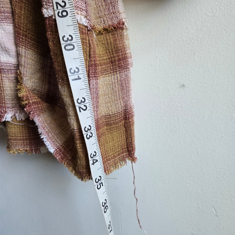 We The Free XS Plaid Mini Dress Womens Brown Excellent Balloon Sleeve Distressed - Picture 6 of 7